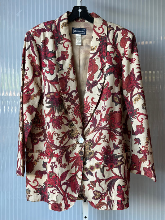 1980s Cream Blazer w/ Red Floral Pattern & Abalone Button