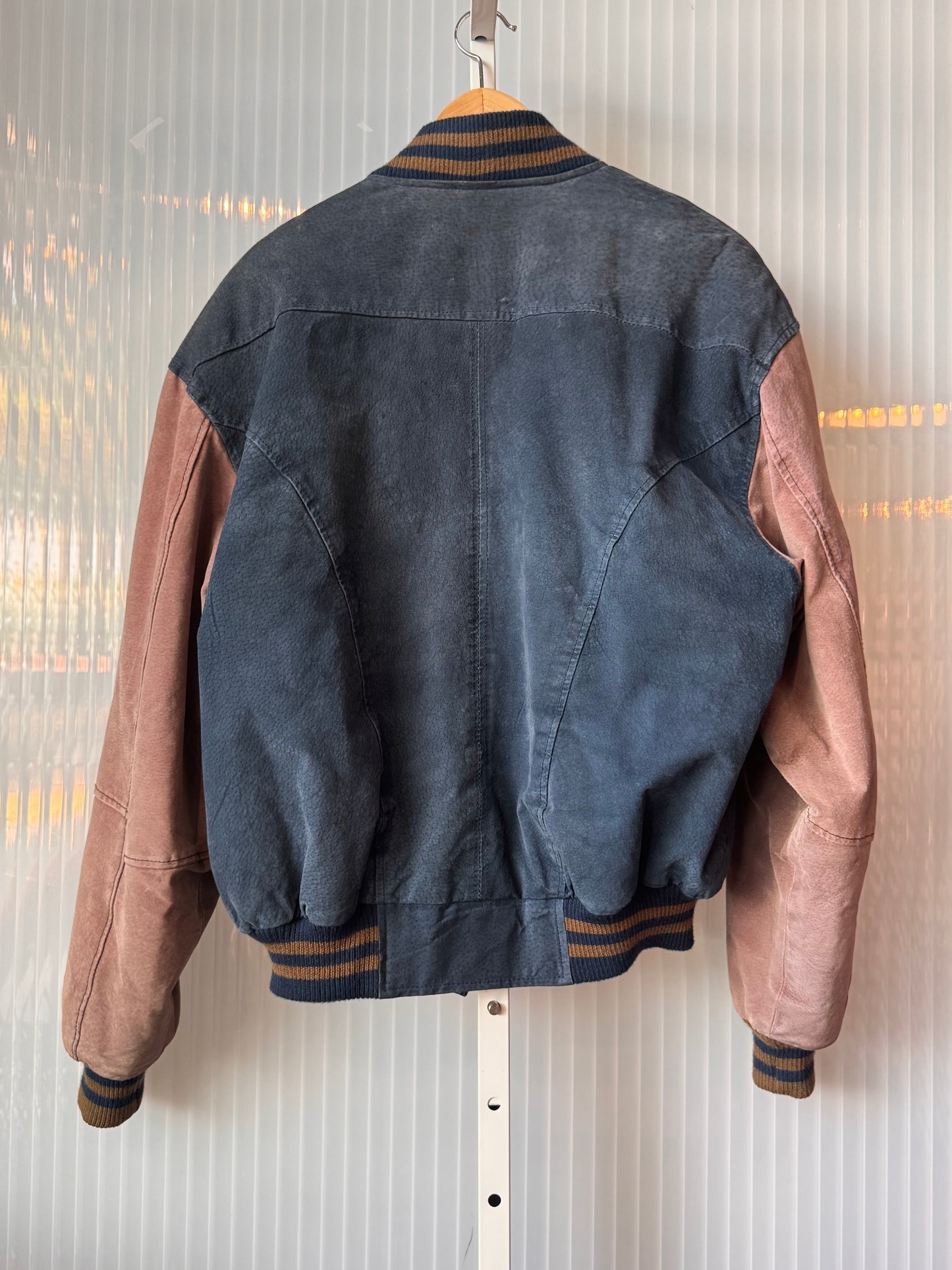 1980s / 90s Blue & Taupe Suede Bomber Jacket