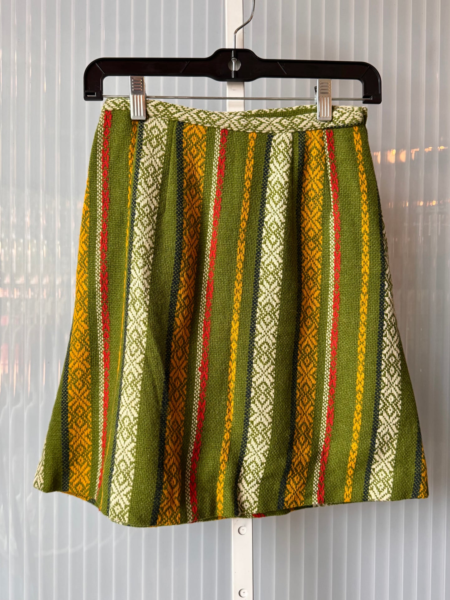 1970s Green Jacquard Knit Wool Skirt