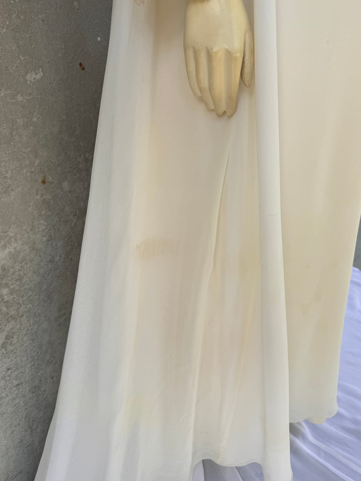 1960s Cream Empire Waist Lace & Organza Wedding Dress