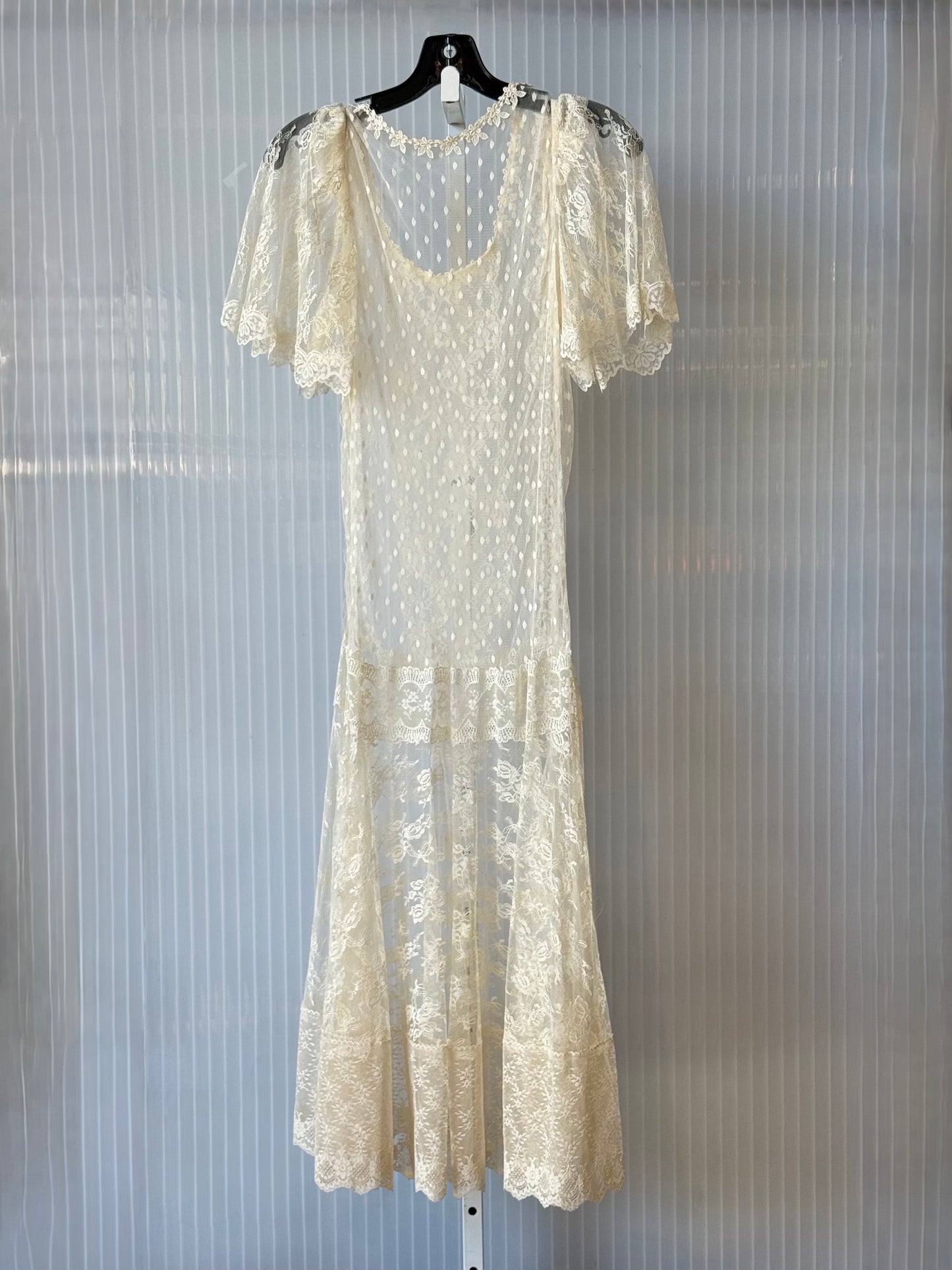 Cream Lace Drop-Waist Dress
