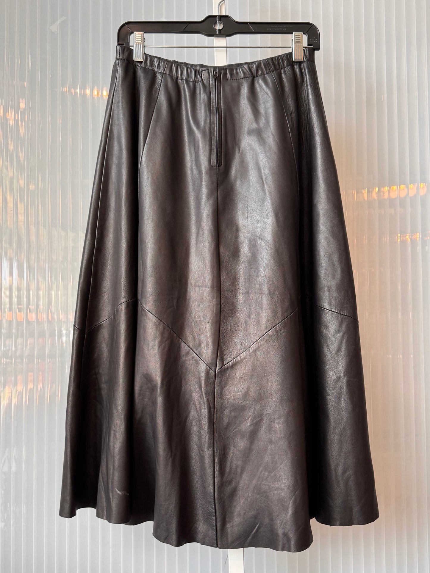 1980s Black Leather 3/4th Circle Skirt