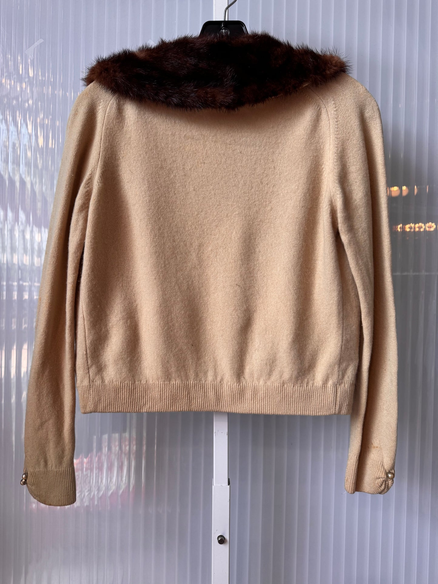 1950s Brown Fur Collar Tan Knit Sweater