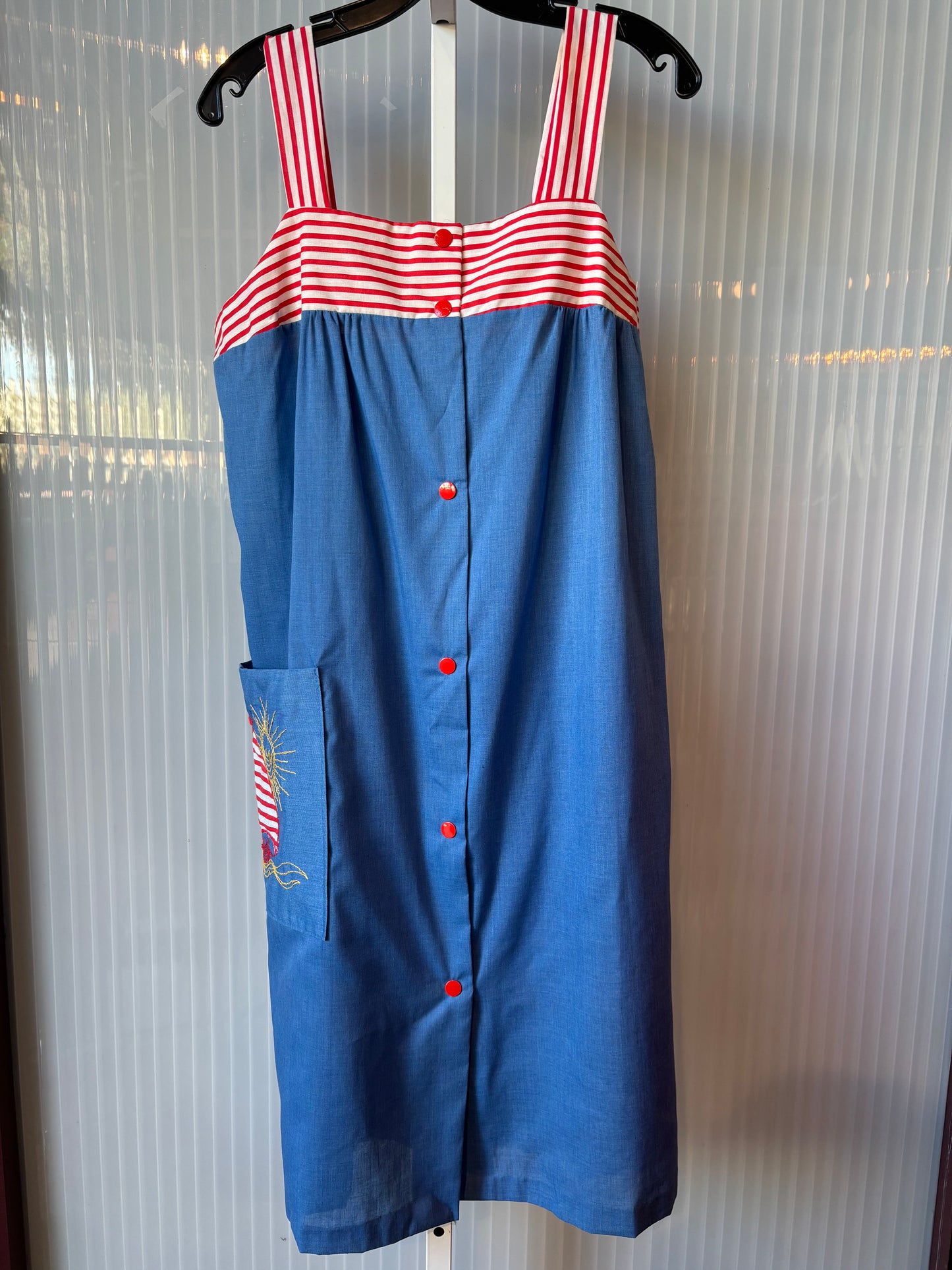 1970s Red, White, and Blue Striped Sailboat Dress