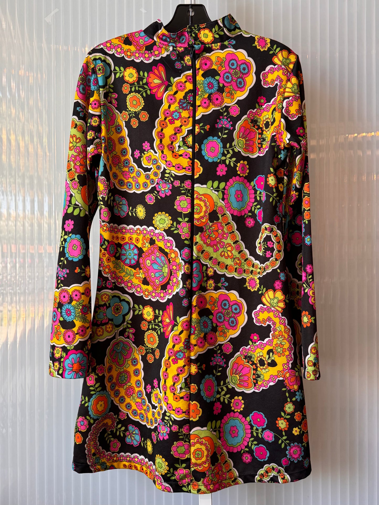 2010s does 1960s Mod Black Multi-color Floral Dress