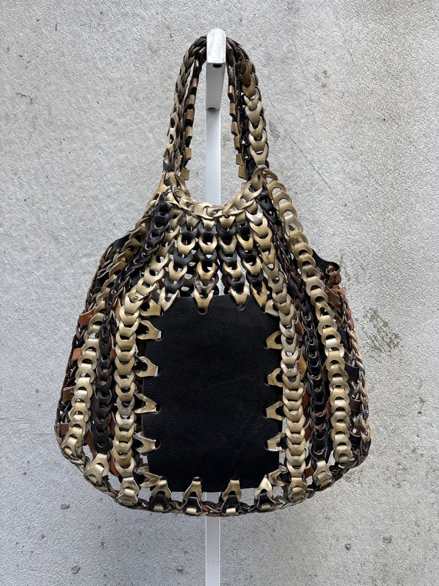 Beige Brown and Black Leather Interlocked Purse
