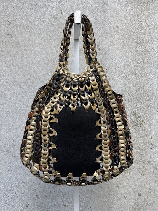 Beige Brown and Black Leather Interlocked Purse