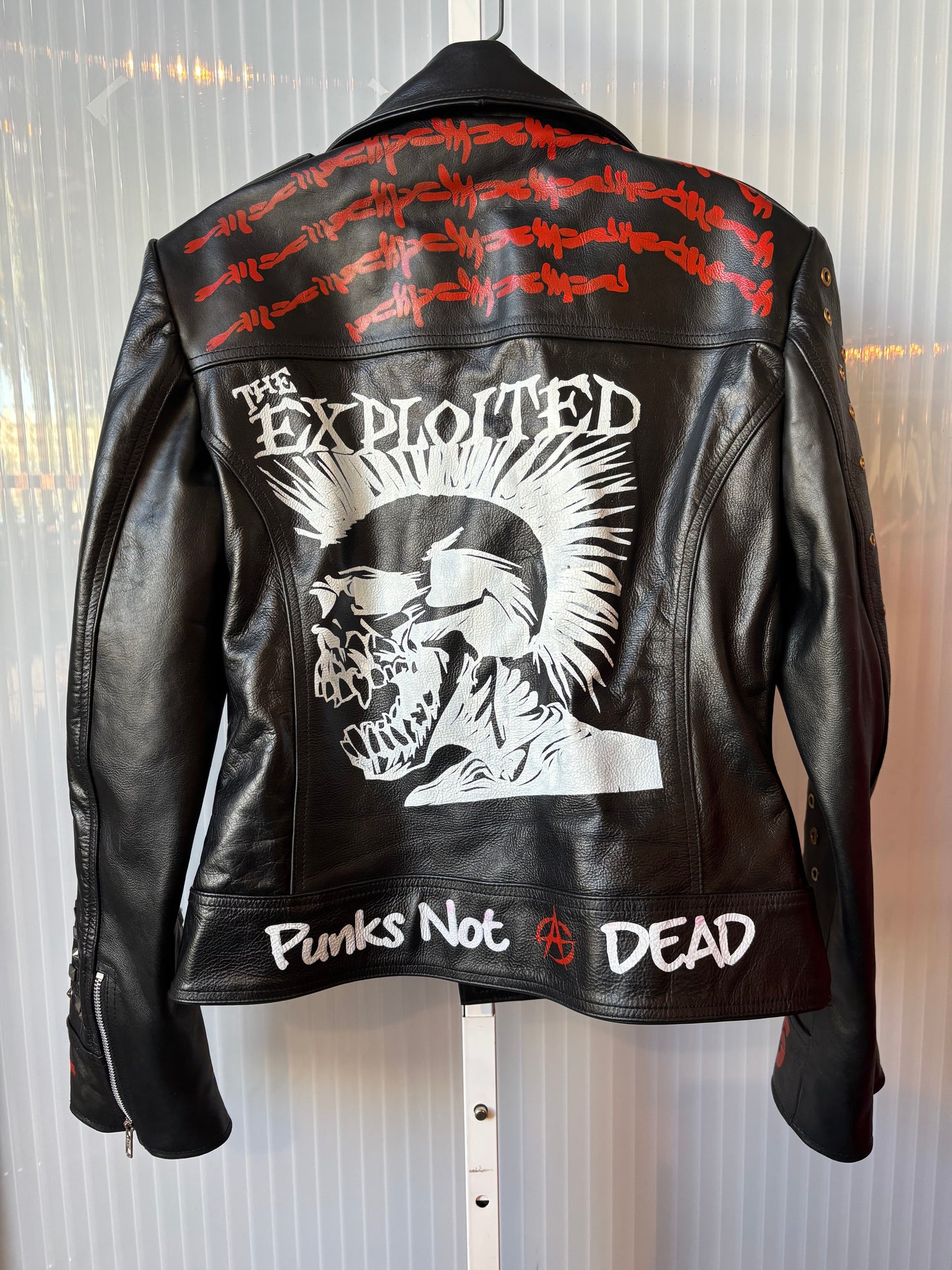 Hand Painted Punk Leather Biker Jacket