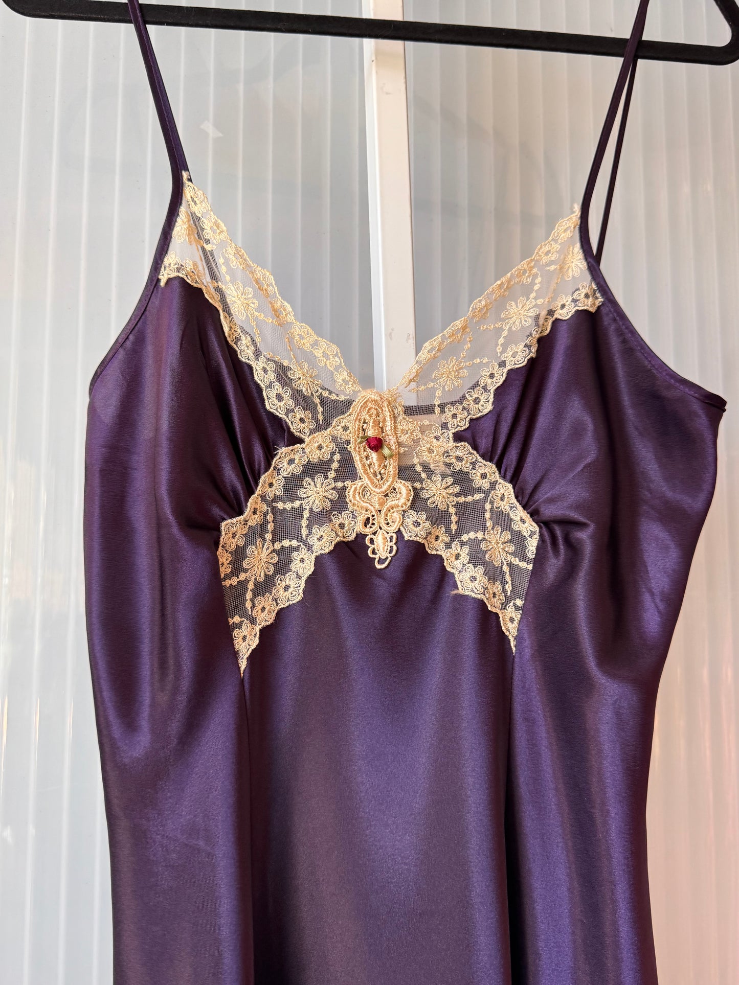 1980s Royal Purple Satin Full-Length Slip Dress