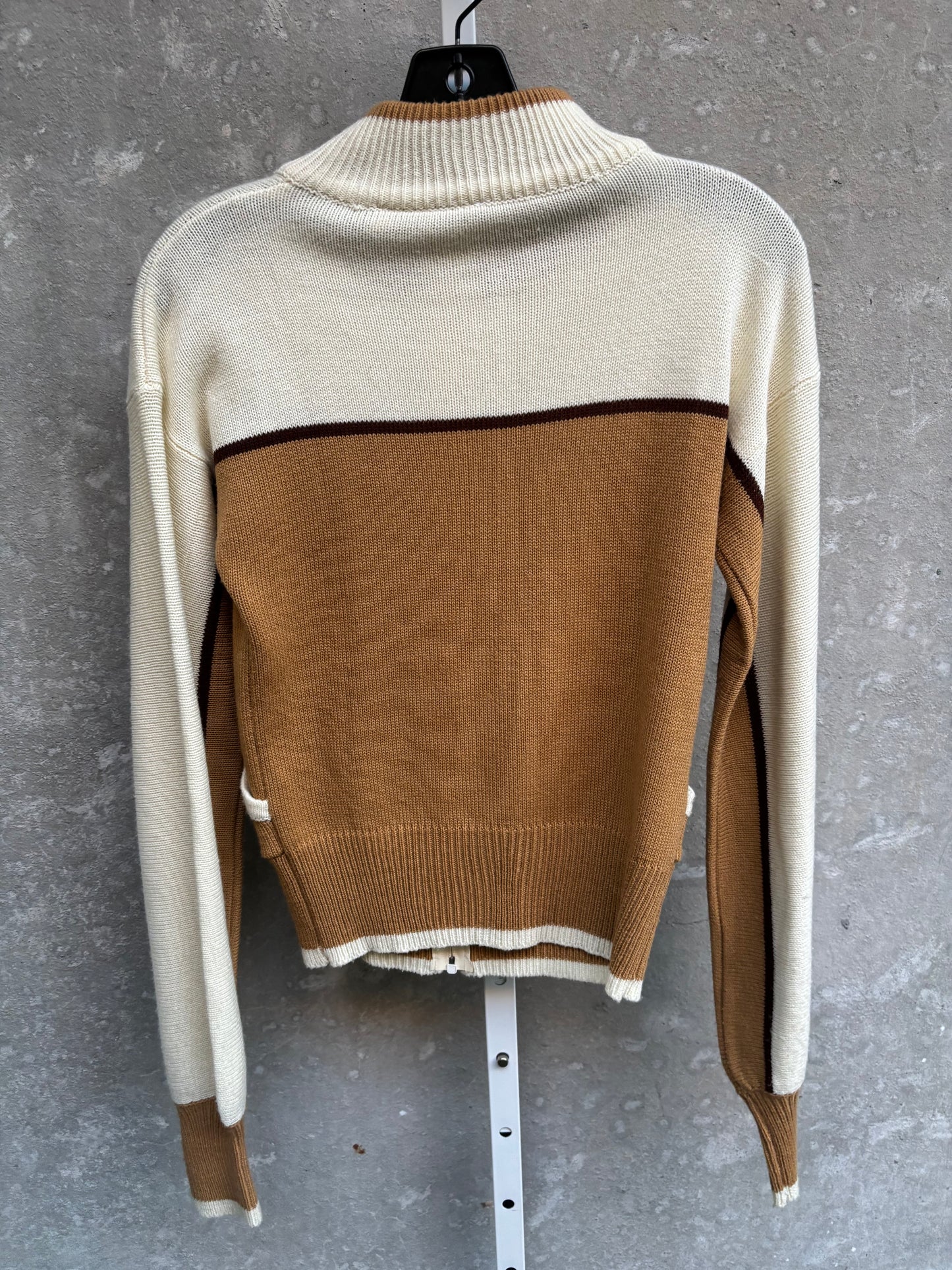 1970s Knit Camel & Cream Zip-Up Sweater