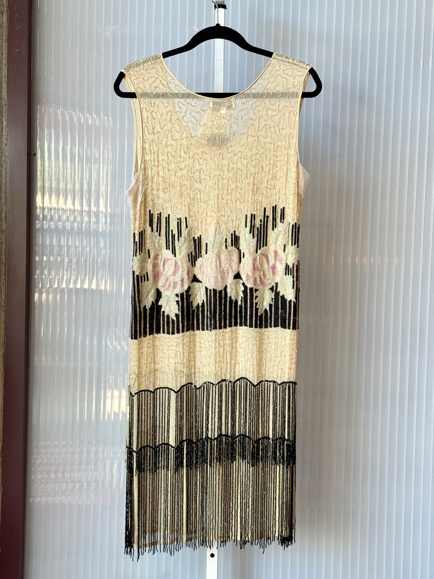 Reproduction Cream Beaded Flapper Dress