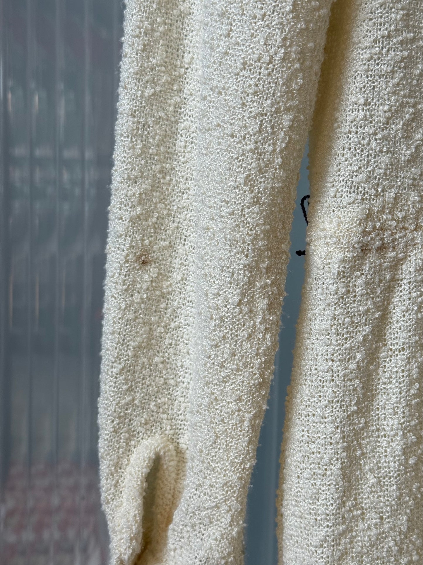 1970s White Boucle Knit Shirtwaist Dress