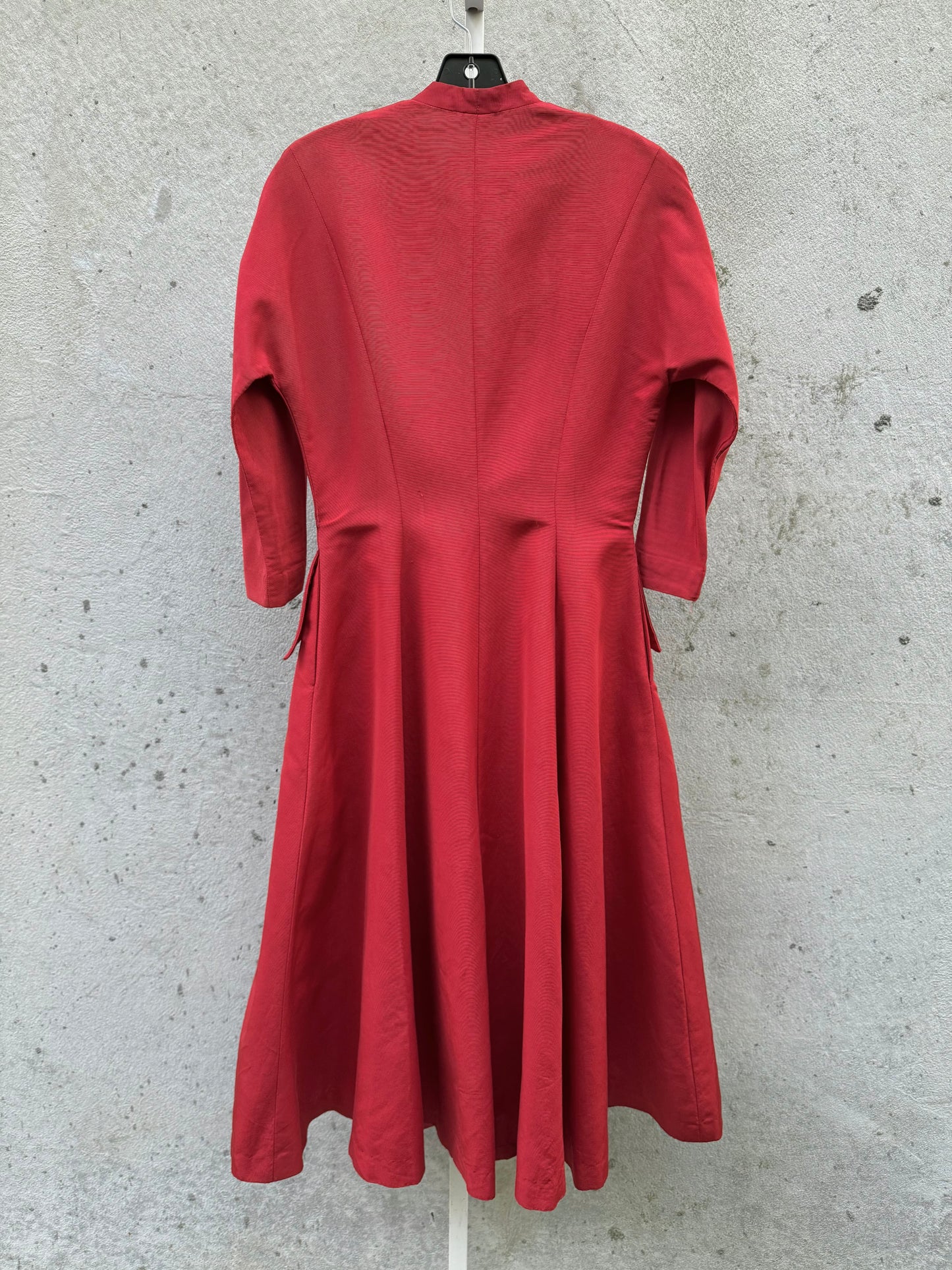 1940s Red Button-Front Full Length Dress