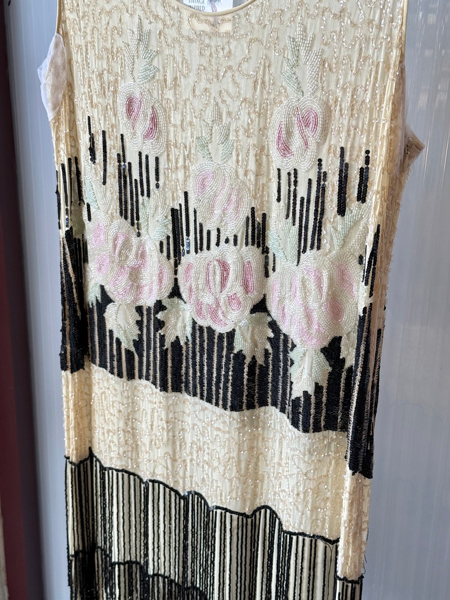 Reproduction Cream Beaded Flapper Dress