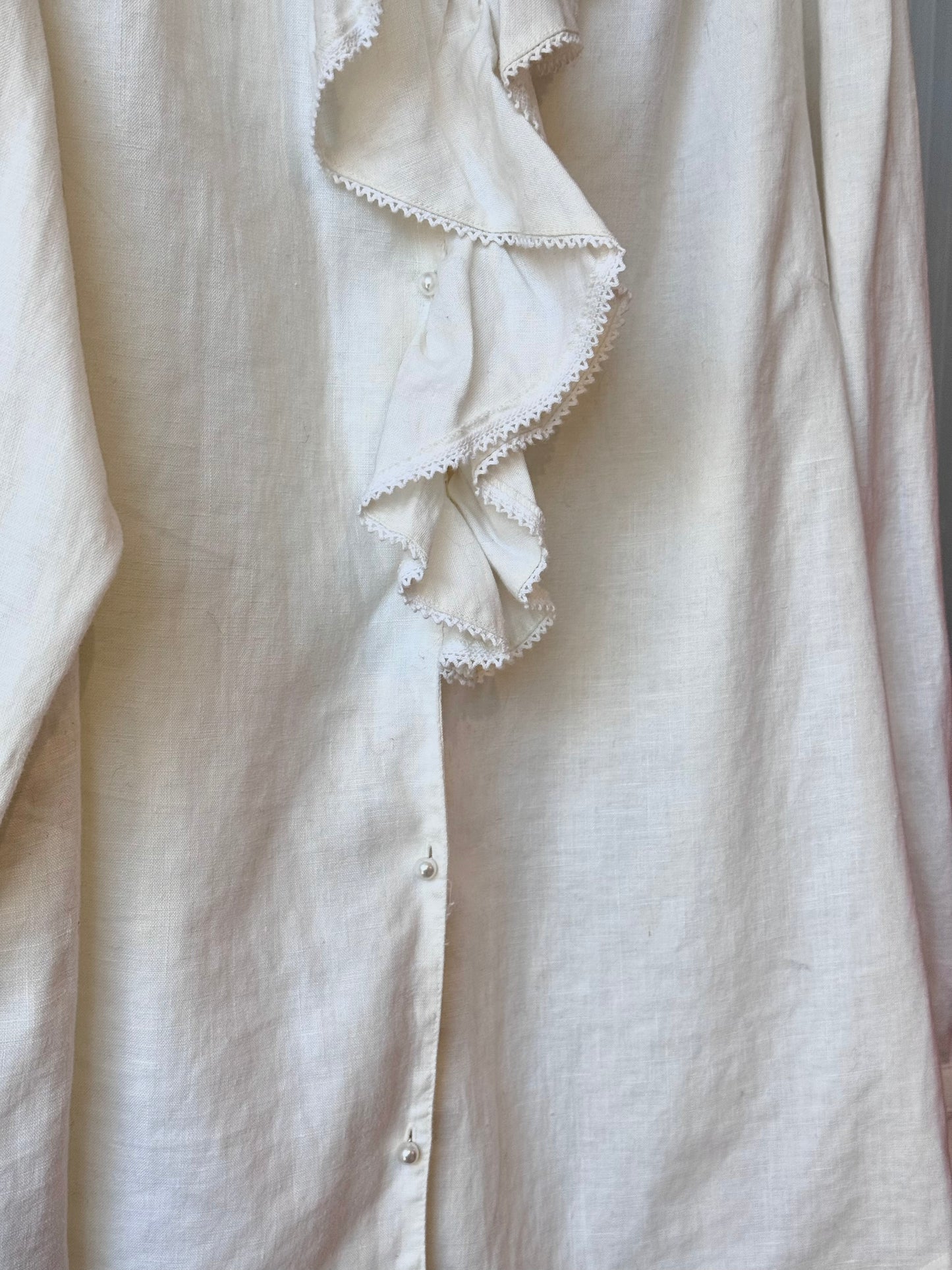 1990s Cream Ralph Lauren Ruffle Shirt