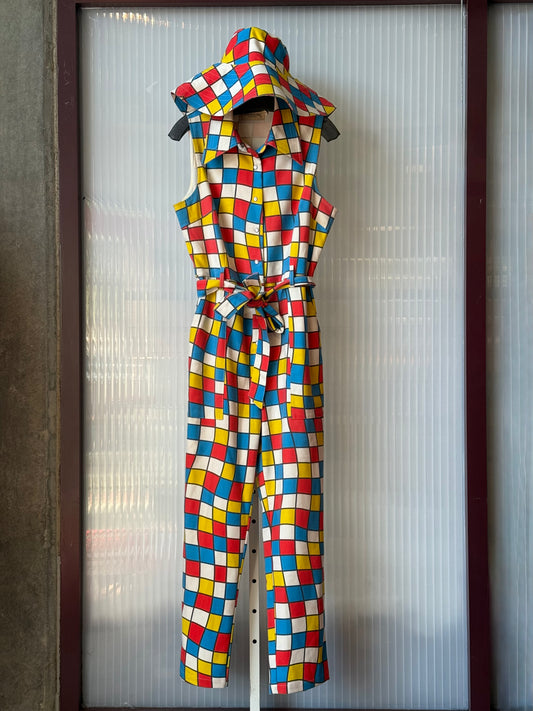 1970s-Style Primary-color Groovy Jumpsuit & Hat Set