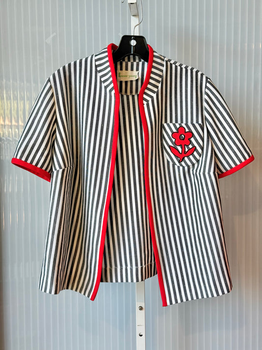 1960s Striped Outerwear with Red Trim & Flower