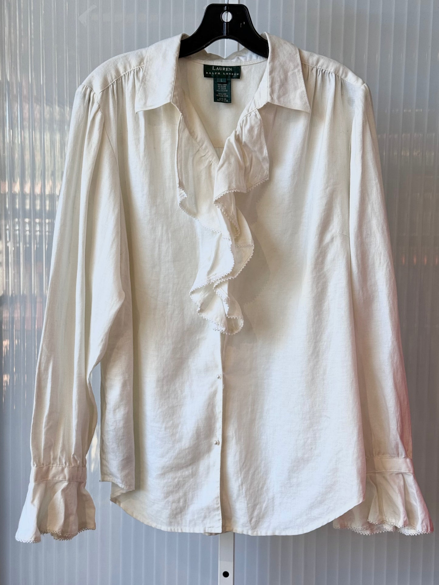 1990s Cream Ralph Lauren Ruffle Shirt