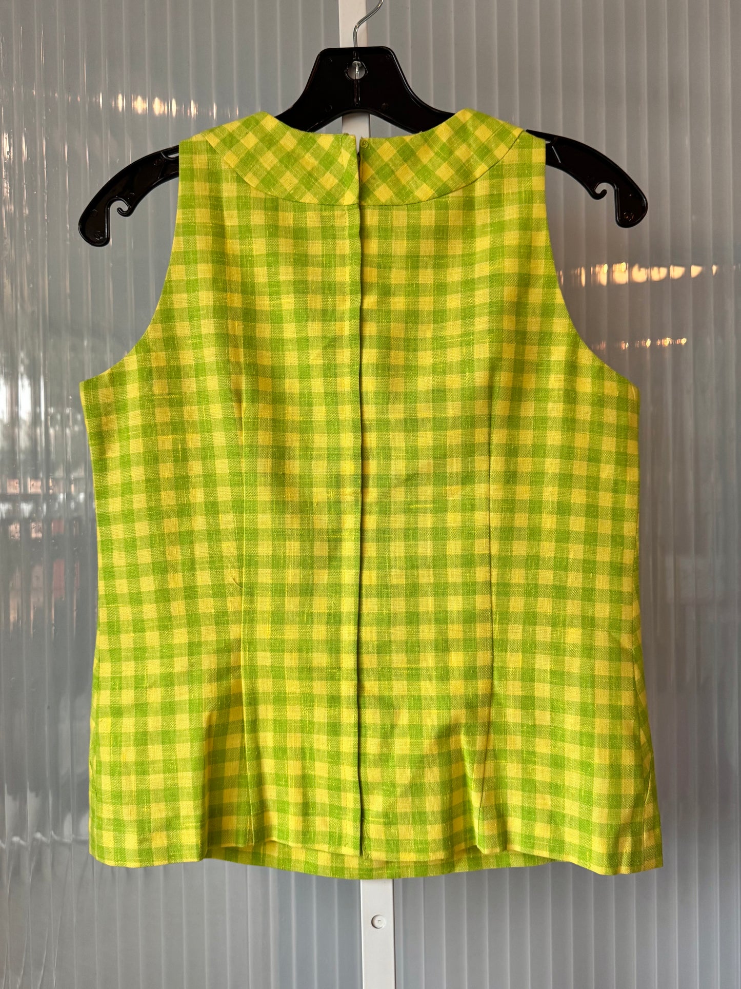 1960s Lime Green Gingham Sleeveless Top