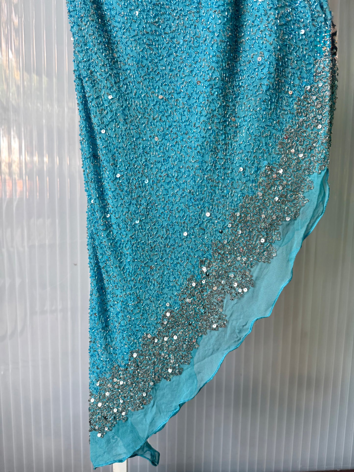 Y2K Shimmering Blue Beaded Mermaid Flowey Dress