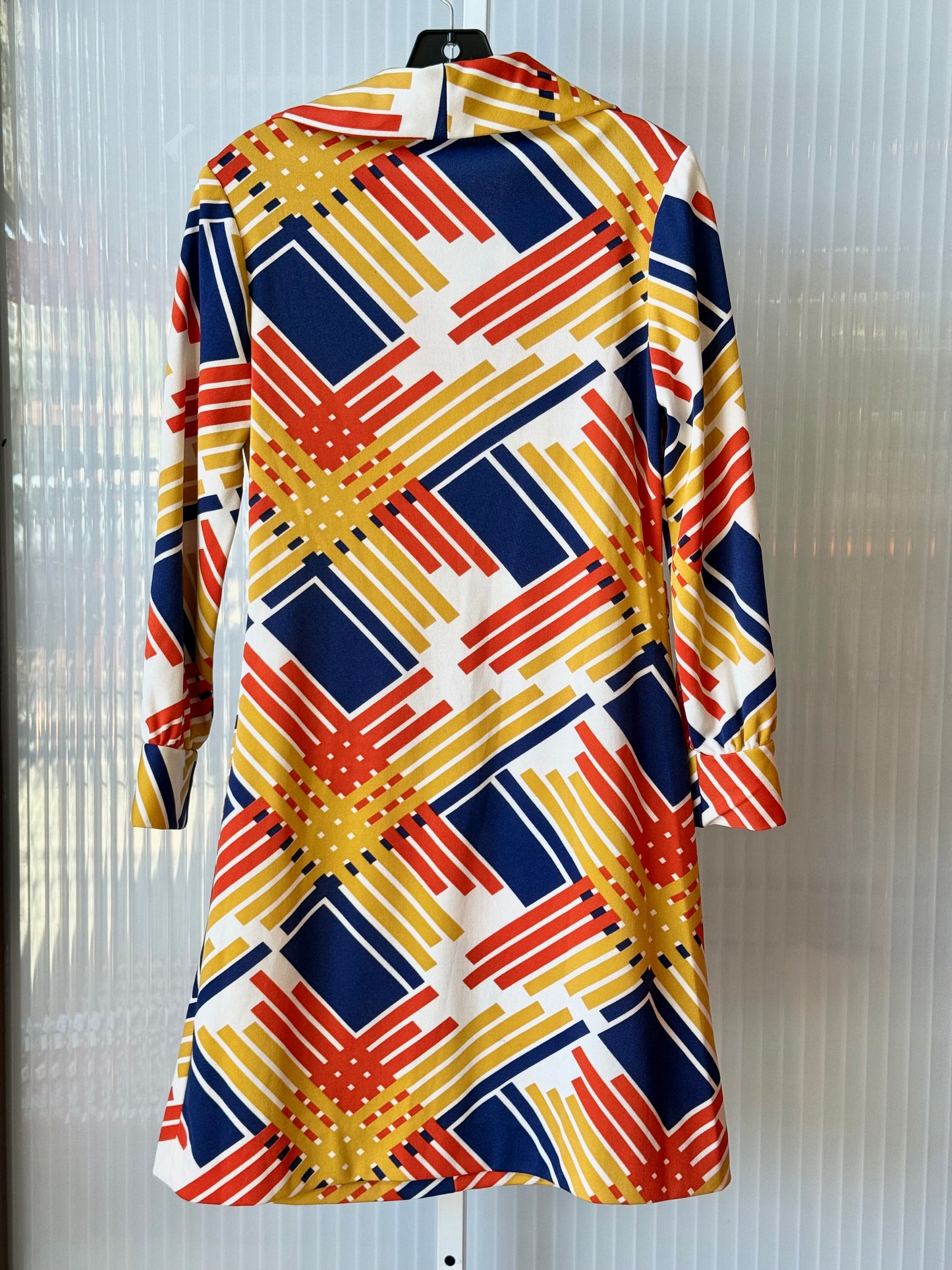 1970s Primary Color Geometric Patterned Dress