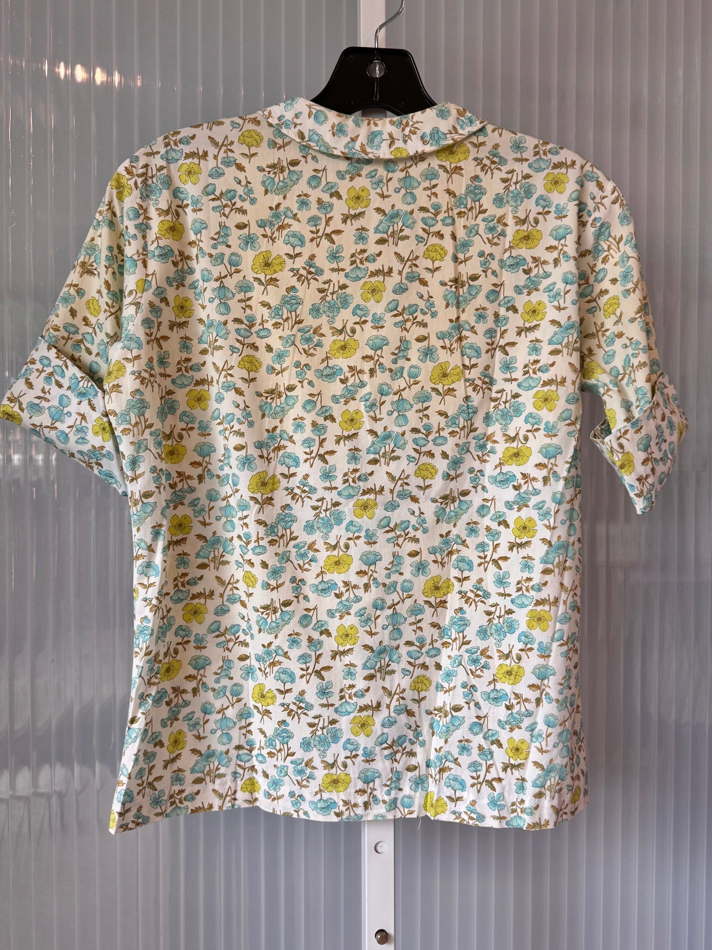 1960s Blue & Lime Floral Collared Blouse