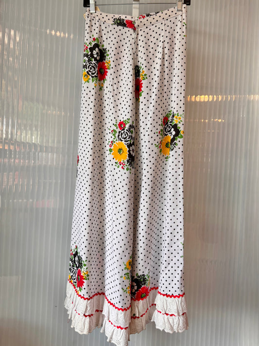Floral Polka Dot Eyelet Maxi Skirt