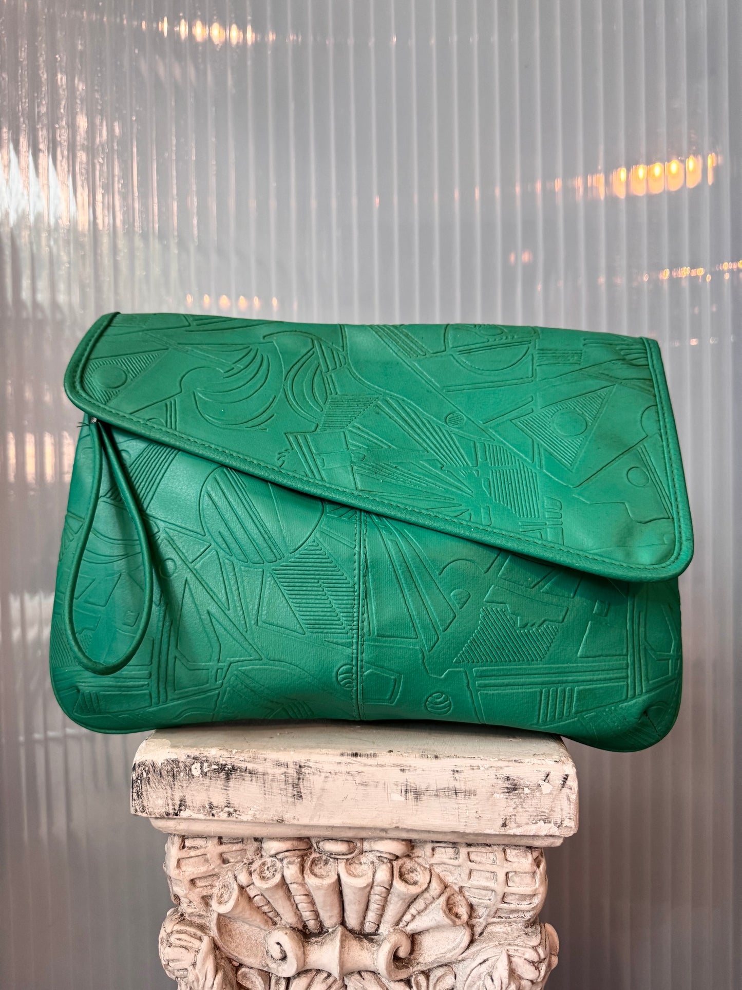 1980s Large Teal Wrist-strap Clutch