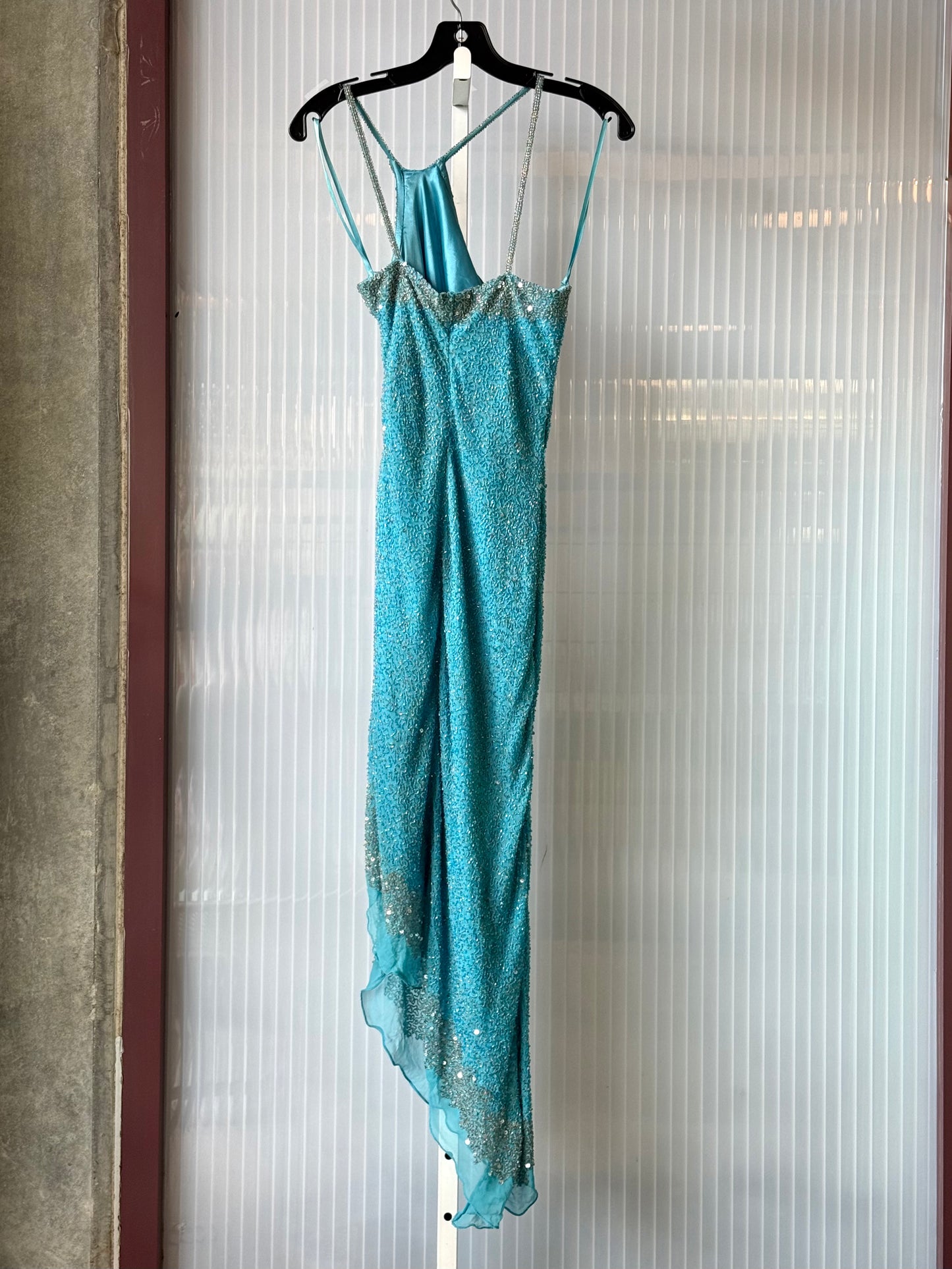 Y2K Shimmering Blue Beaded Mermaid Flowey Dress