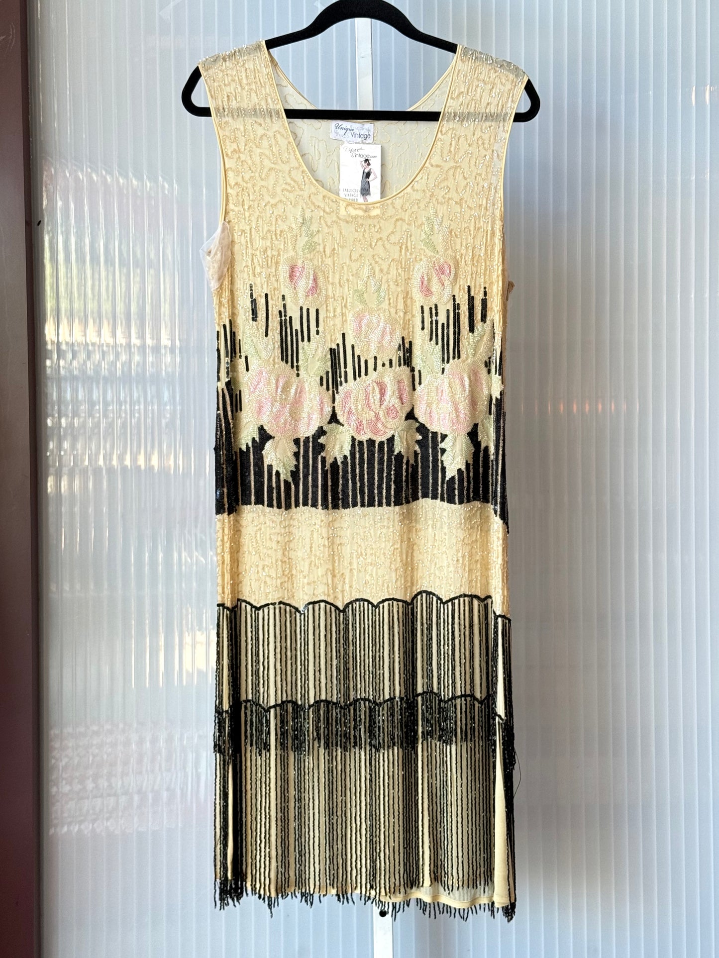 Reproduction Cream Beaded Flapper Dress
