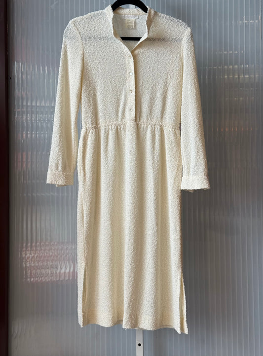 1970s White Boucle Knit Shirtwaist Dress