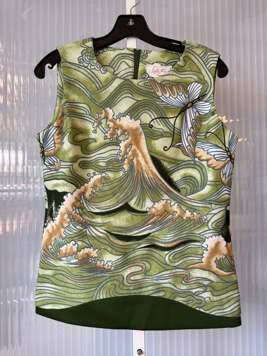 1970s Green Polyknit butterfly top