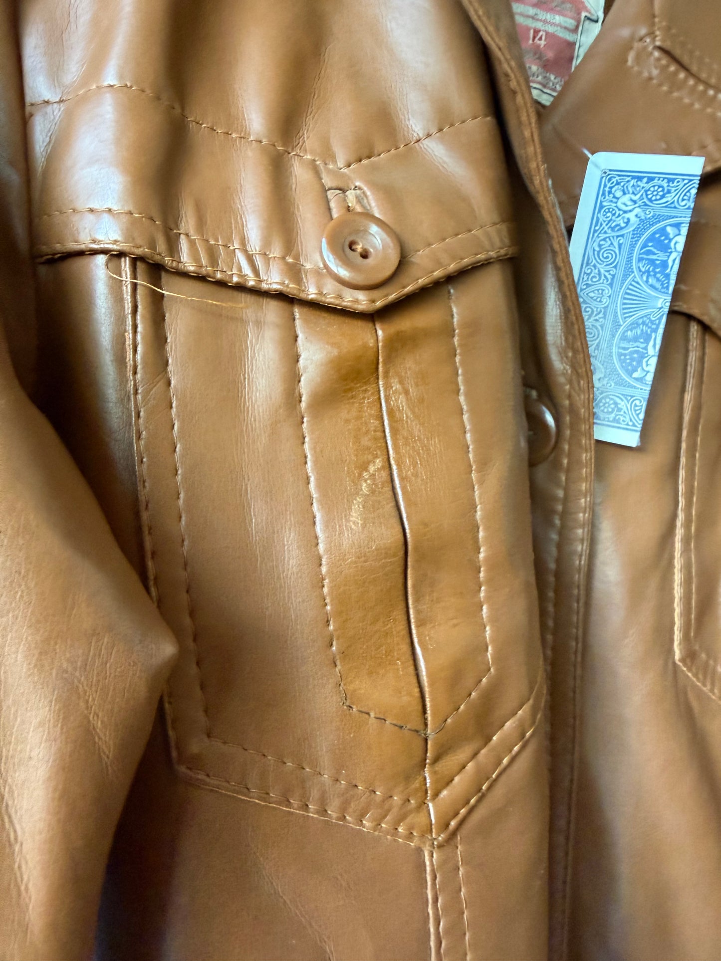 1970s Faux Leather Camel Utility Jacket