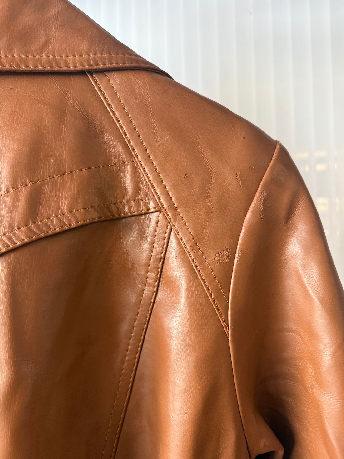 1970s Faux Leather Camel Utility Jacket