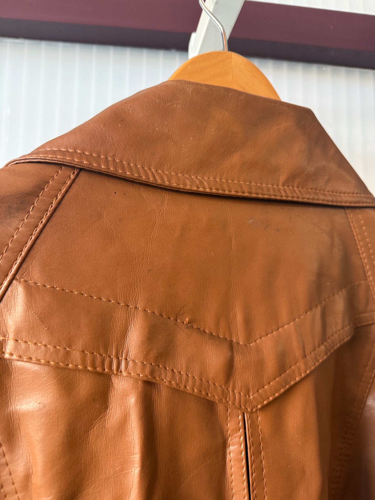 1970s Faux Leather Camel Utility Jacket