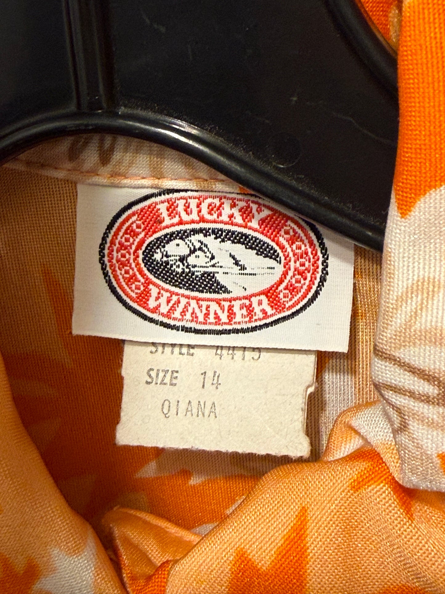 1970s Peach & Orange Rooster Sleeveless Button-Up Blouse