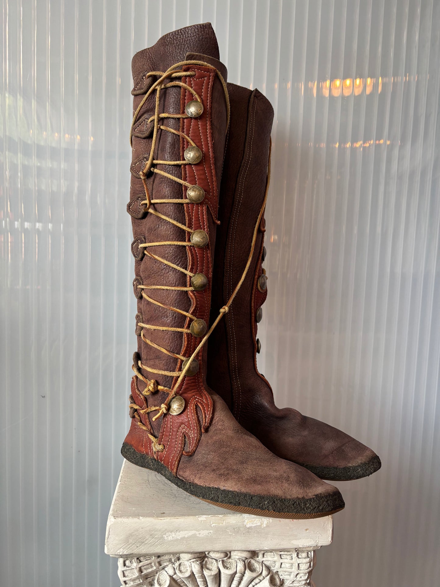North beach Two Toned Leather Nickel Button Boots Size 9