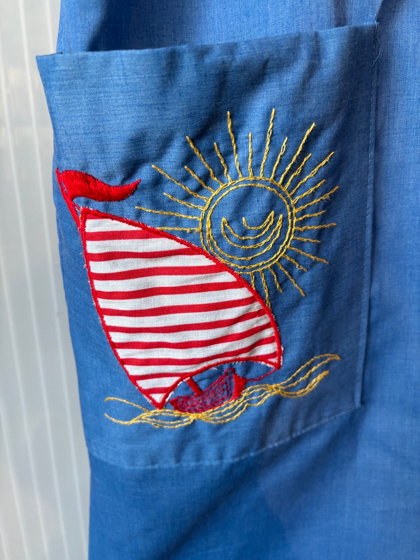 1970s Red, White, and Blue Striped Sailboat Dress