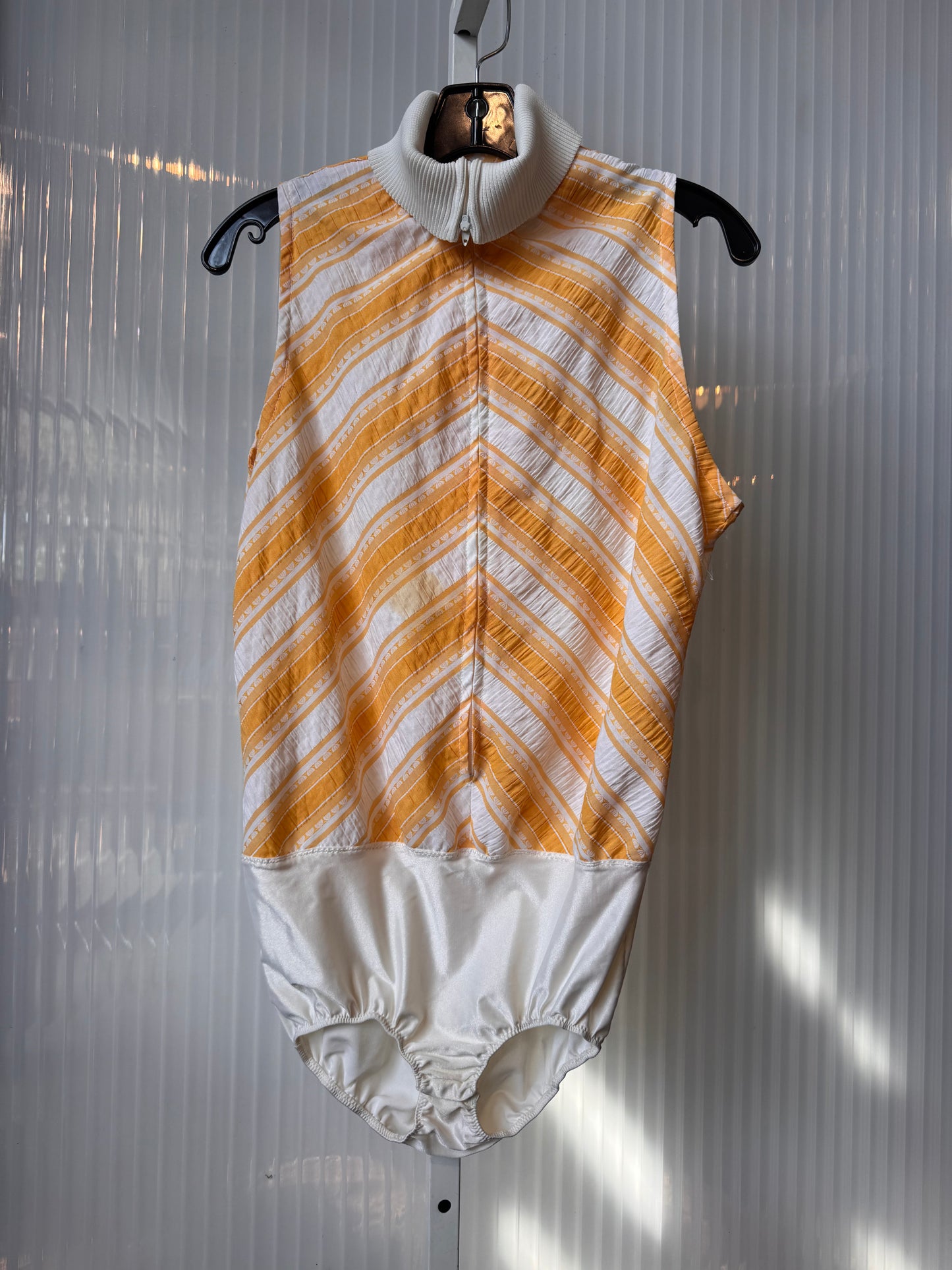 1970s Saks 5th Ave. Orange & White Chevron Bodysuit & Skirt Set