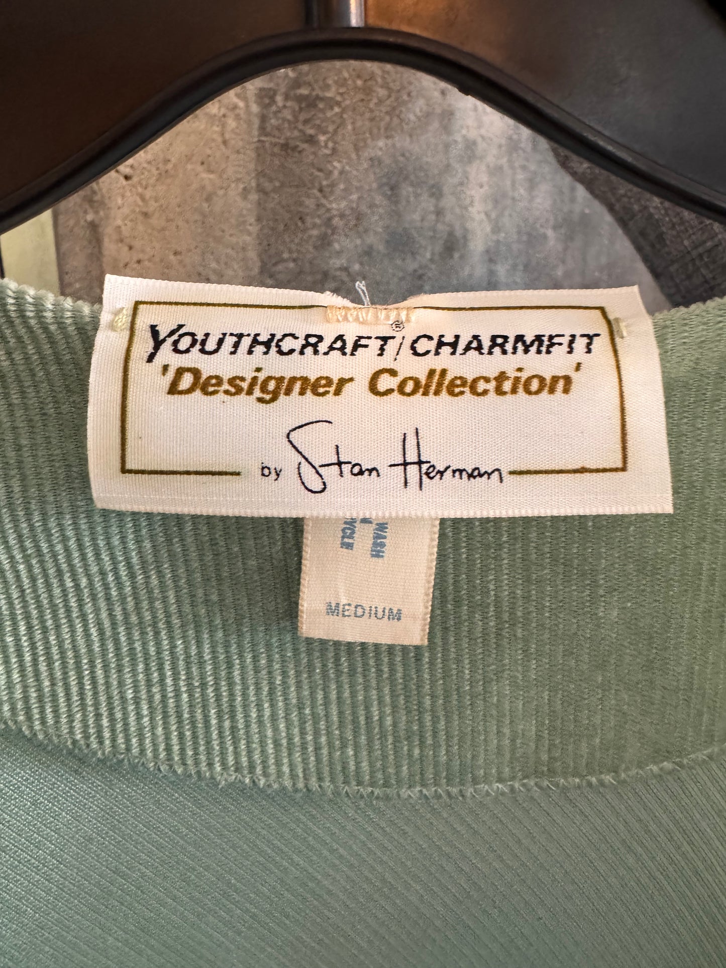 1970s Sage Green Dress with Brown Stitching
