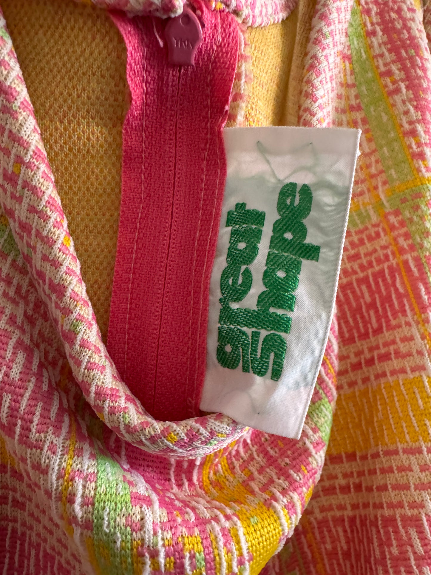 1970s Pink & Green Geometric Pattern Dress