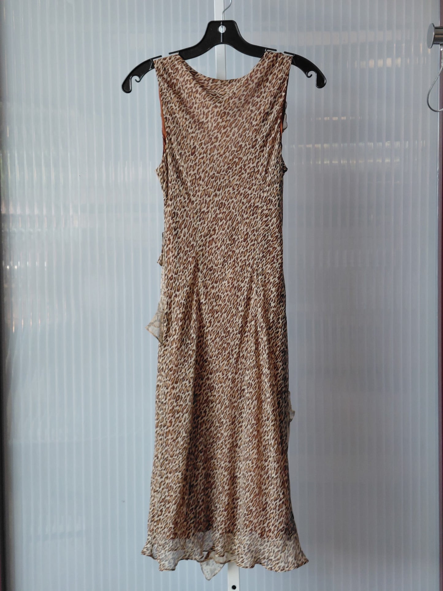 Y2K 100% Silk Leopard Print Ruffled Dress