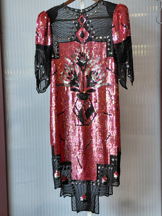 1980s does 1920s Sequin Art Deco Evening Gown
