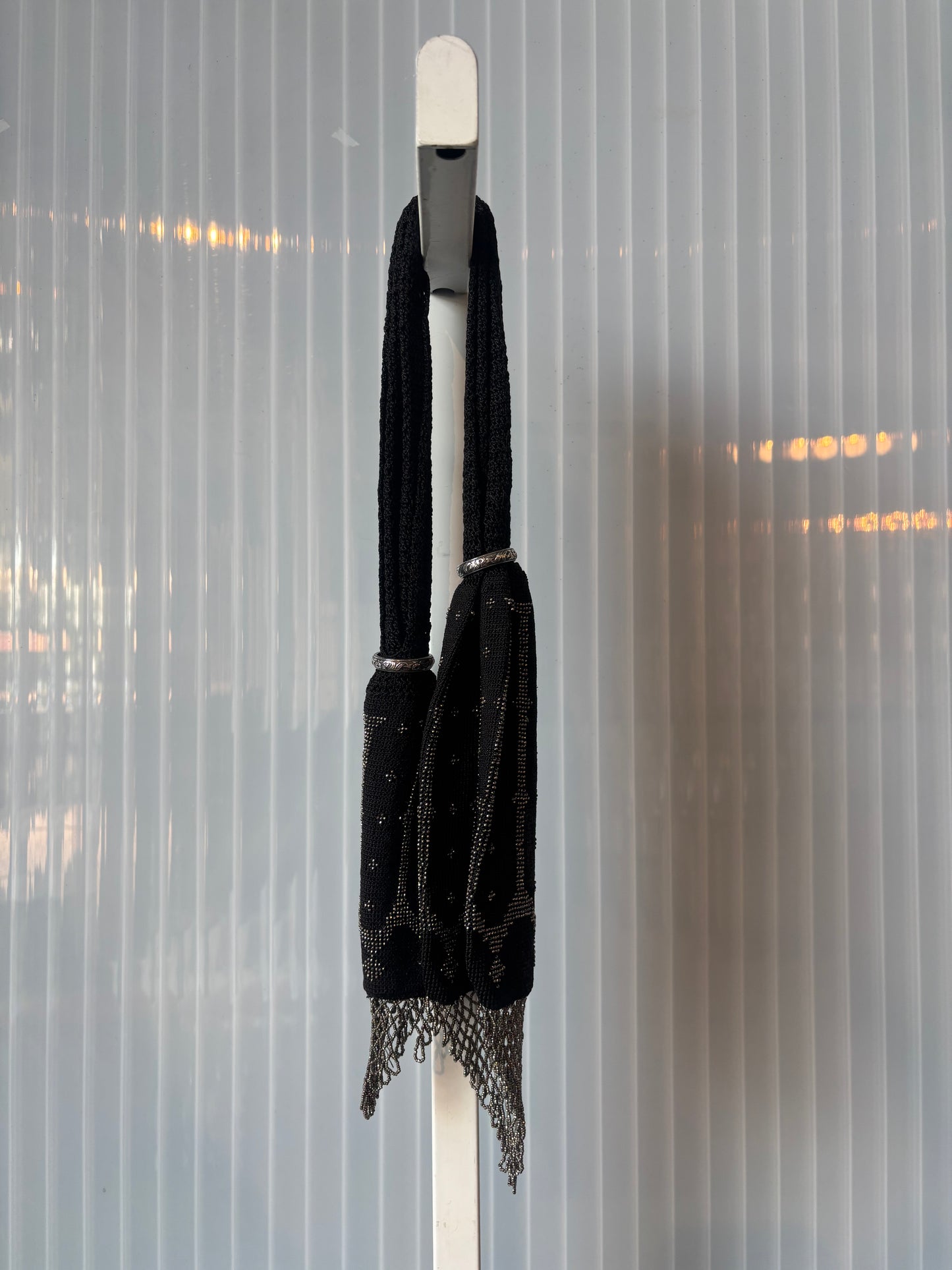 Victorian Black Knitted Silver Bead Miser Purse