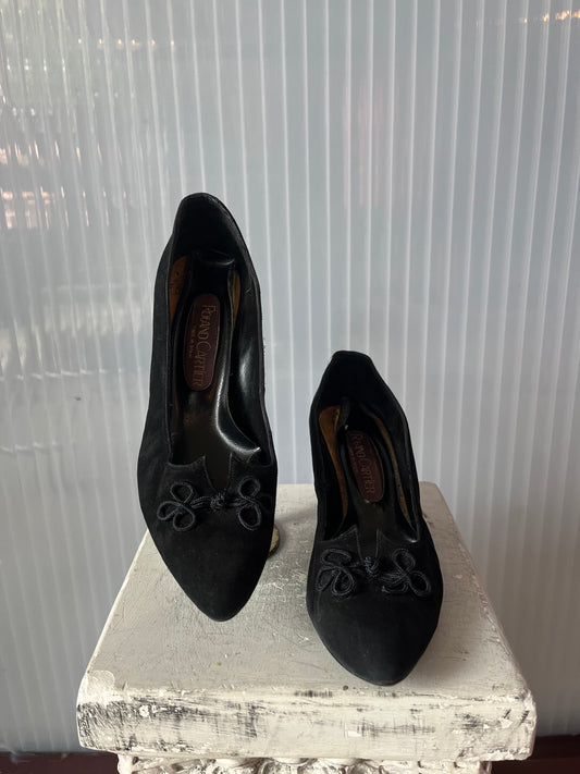 1970s Black Suede Heels
