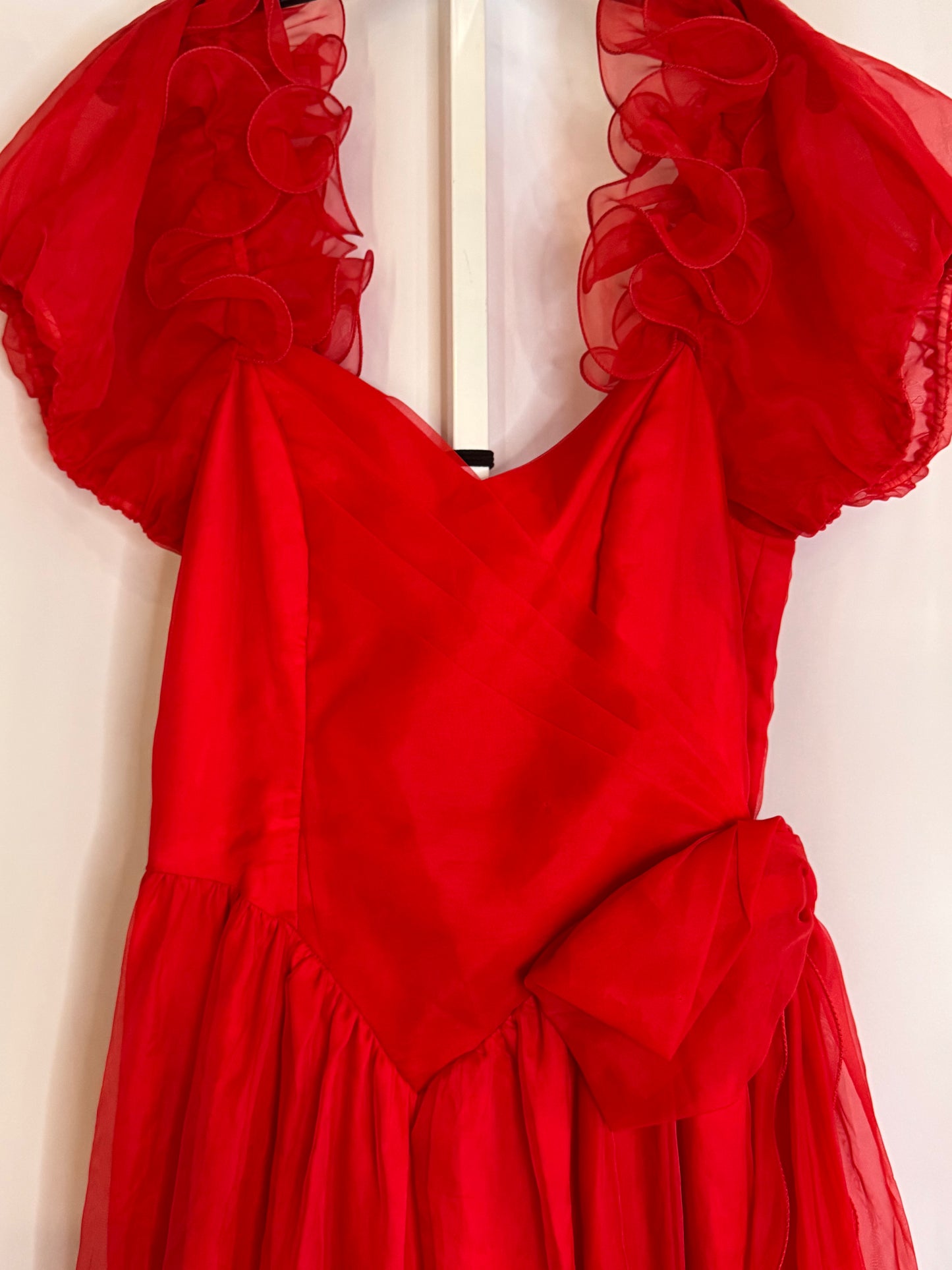 1980s Romantic Red Prom Dress