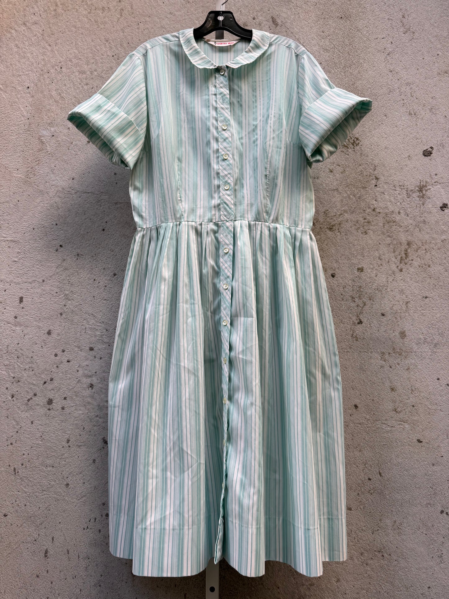 1950s Turquoise & White Stripe Button Up Day Dress