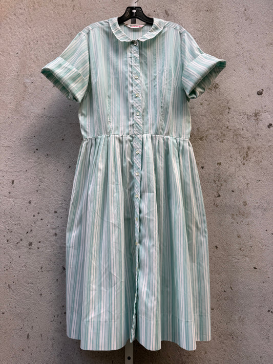 1950s Turquoise & White Stripe Button Up Day Dress