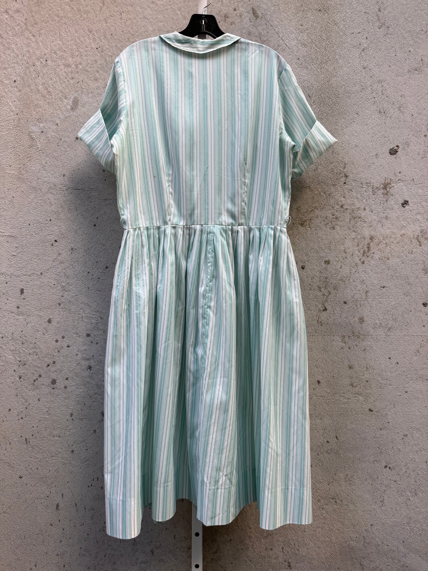 1950s Turquoise & White Stripe Button Up Day Dress