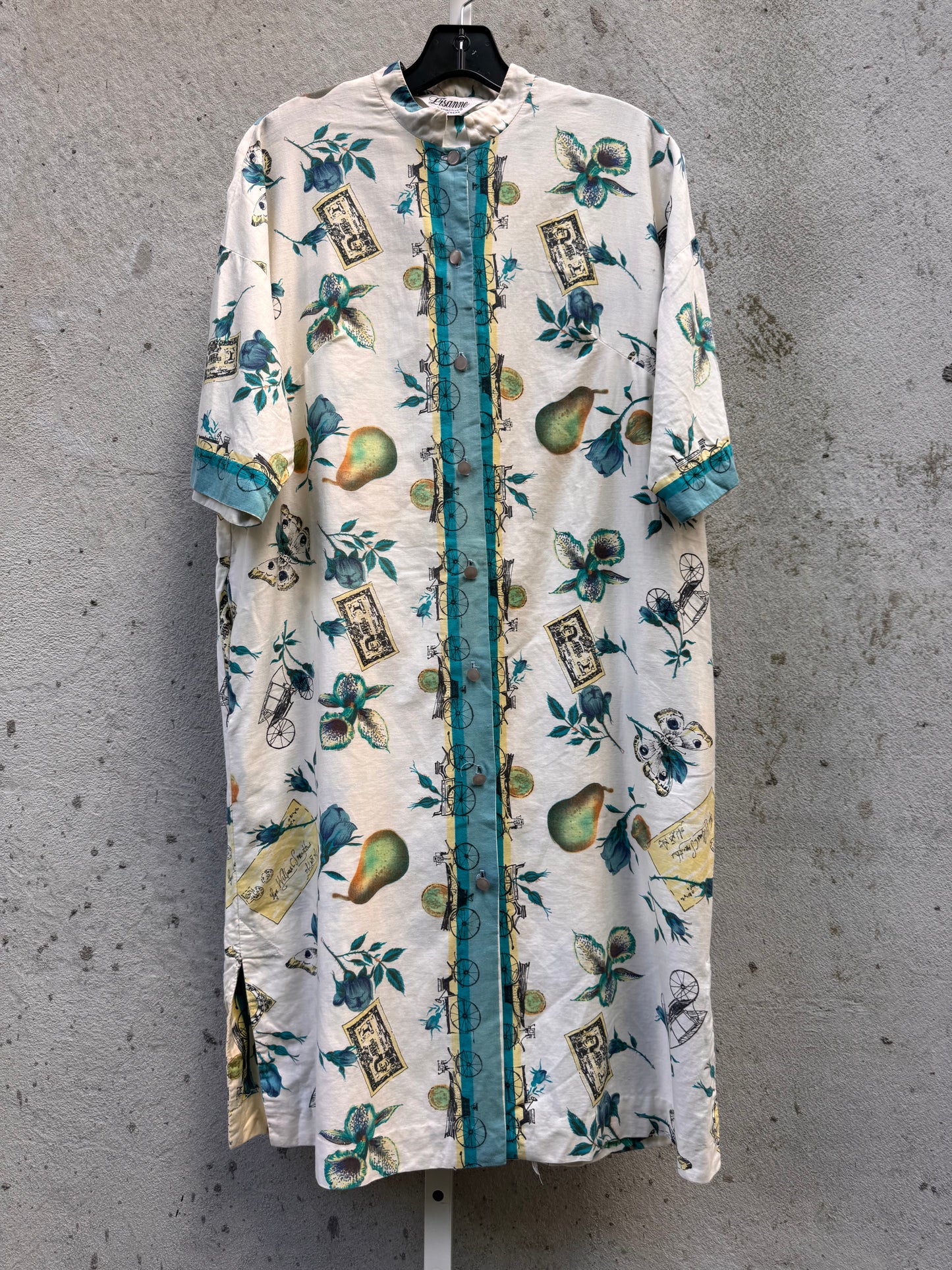 1970s Button Up Patterned Lounge Dress